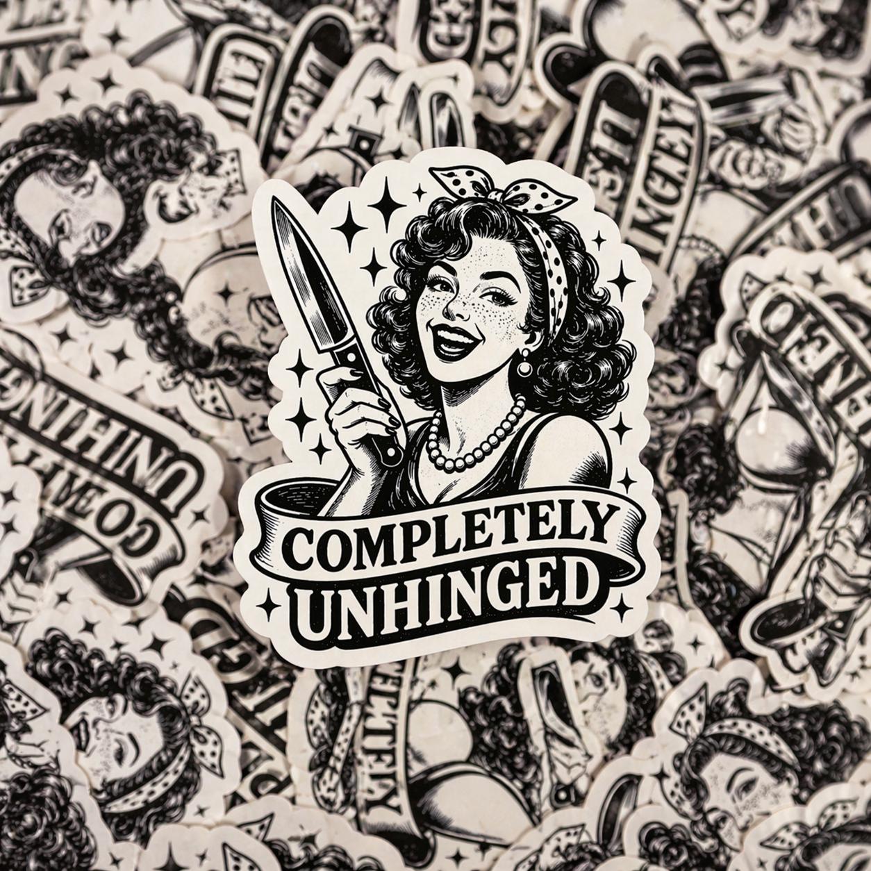 Completely Unhinged Retro Pin Up Girl Sticker