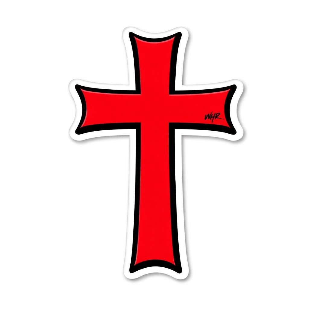 Red Crusader Cross Sticker, Waterproof Vinyl Faith Decal (Laptop, Car)