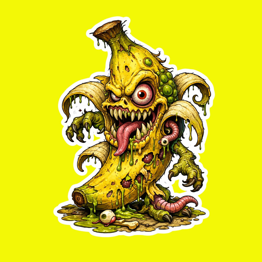 Horror Sticker, Mutant Banana, Weird Fruit Decal, Absurd Food Meme Vinyl Sticker