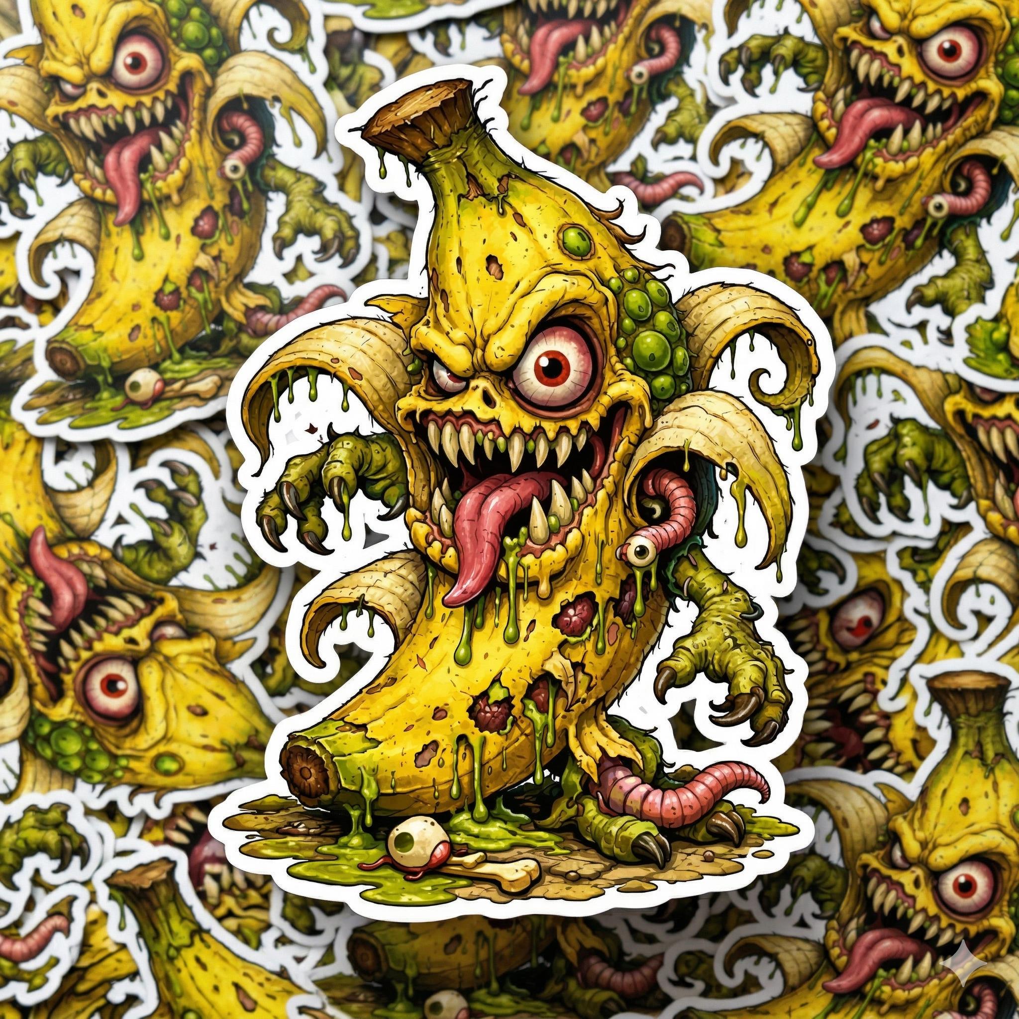 Horror Sticker, Mutant Banana, Weird Fruit Decal, Absurd Food Meme Vinyl Sticker
