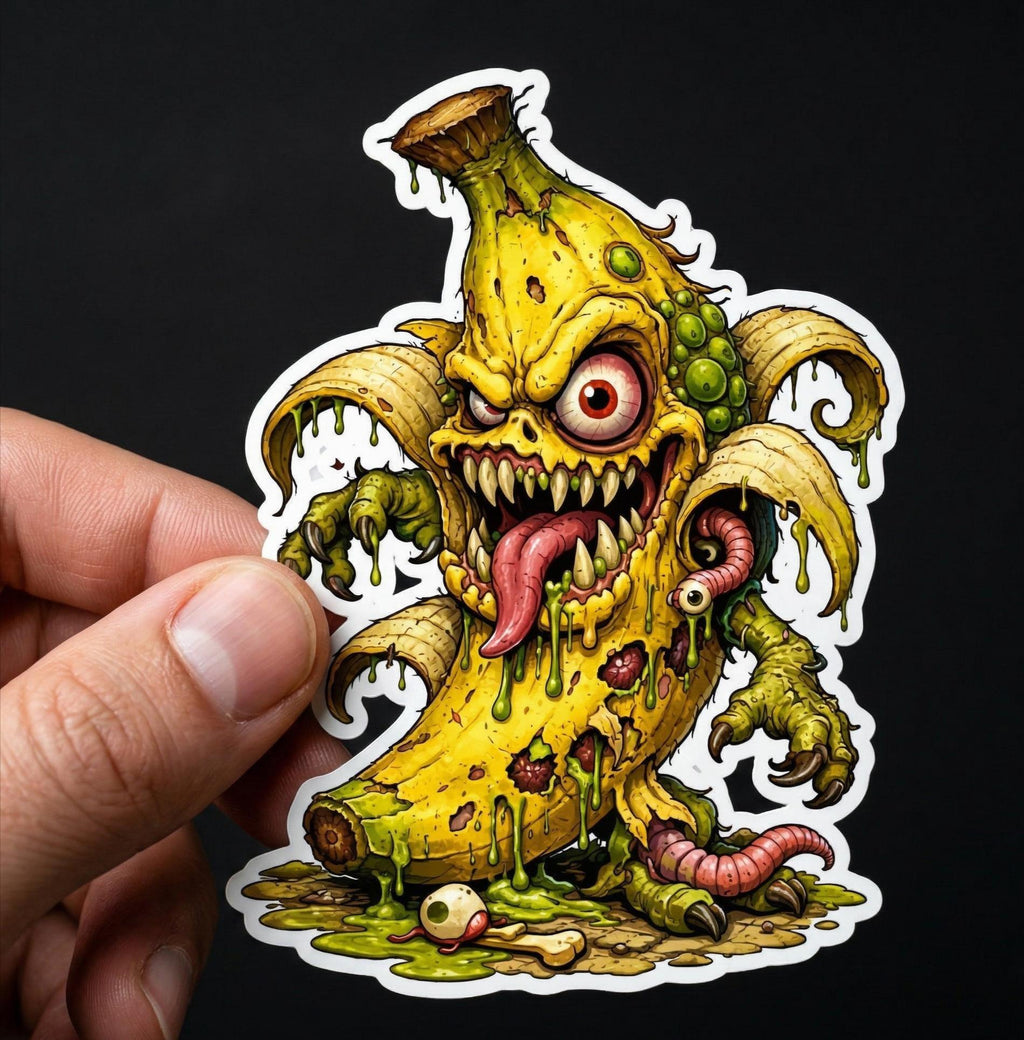 Horror Sticker, Mutant Banana, Weird Fruit Decal, Absurd Food Meme Vinyl Sticker