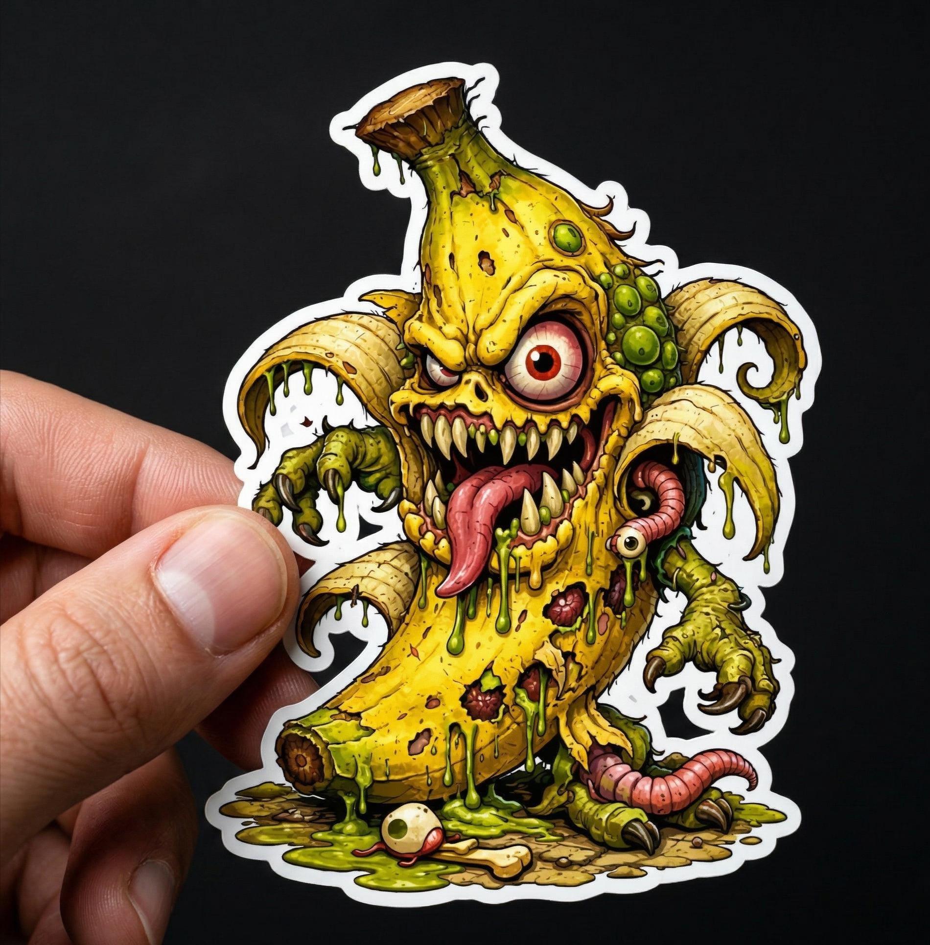 Horror Sticker, Mutant Banana, Weird Fruit Decal, Absurd Food Meme Vinyl Sticker
