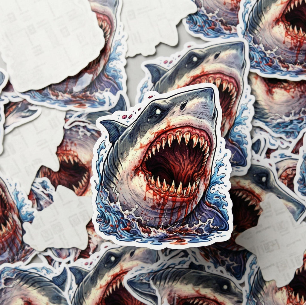 White Shark Sticker, Fierce Ocean Predator Vinyl Decal, Marine Life Laptop Water Bottle