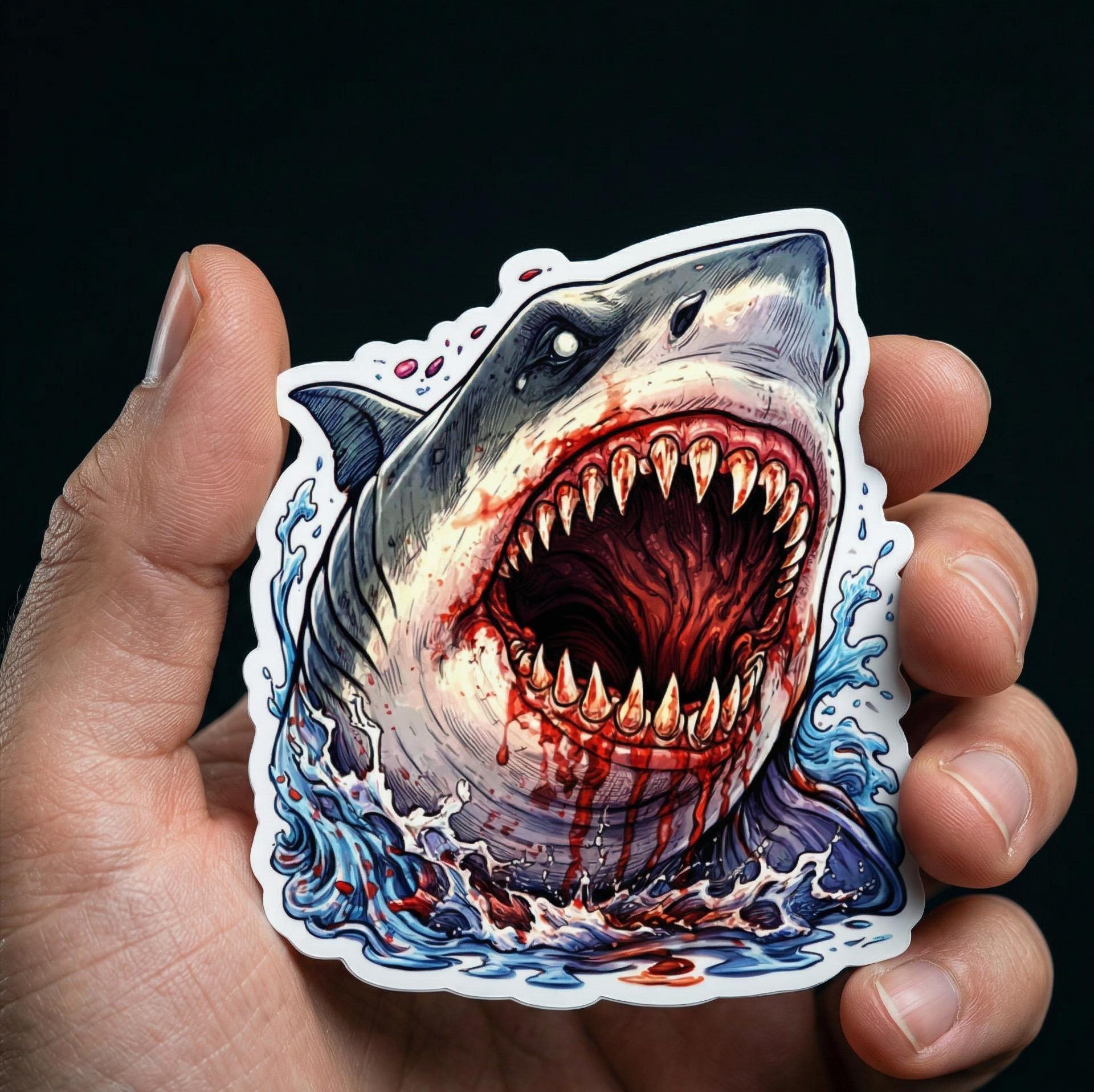 White Shark Sticker, Fierce Ocean Predator Vinyl Decal, Marine Life Laptop Water Bottle