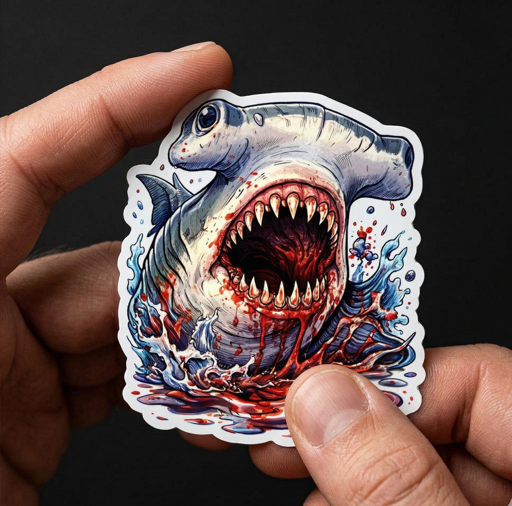 Fierce Hammerhead Shark Sticker, Scary Ocean Predator Vinyl Decal, Marine Life Laptop Water Bottle