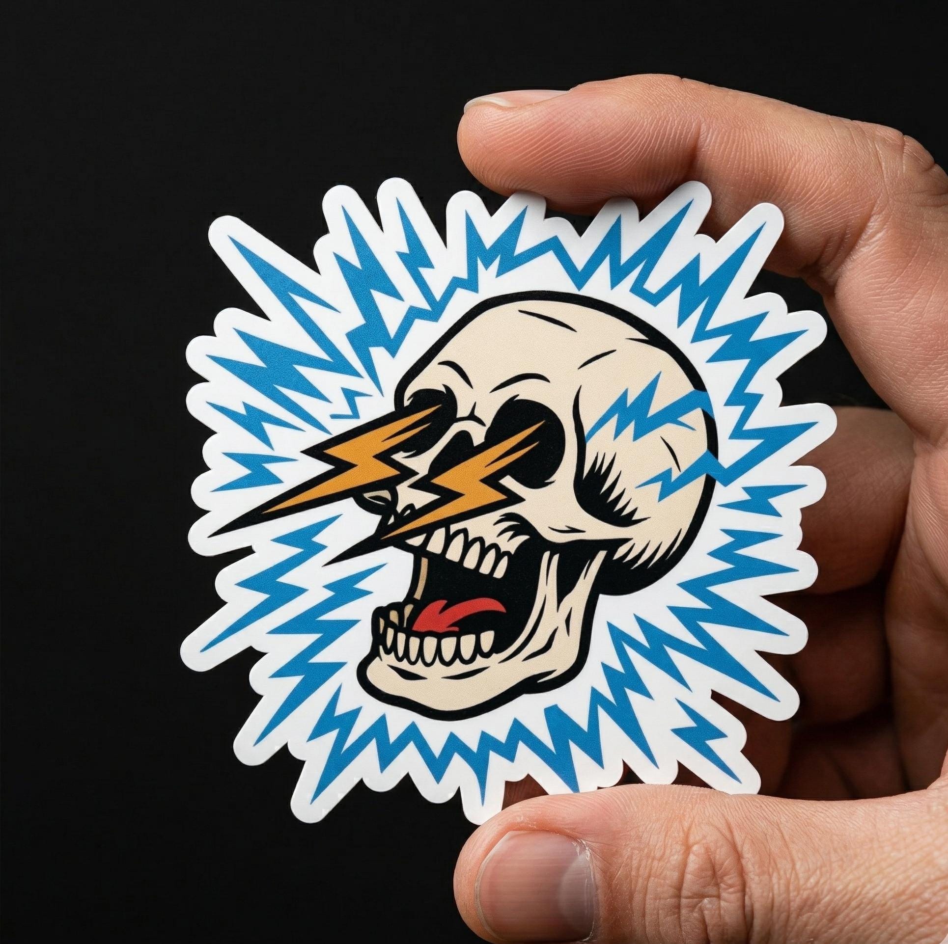 Skull Sticker, Electric Lightning, Shocked Gothic Vinyl Decal, Edgy Graphic Art