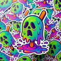 Horror Sticker, Neon Melting Ghost Popsicle, Spooky Halloween Vinyl Decal