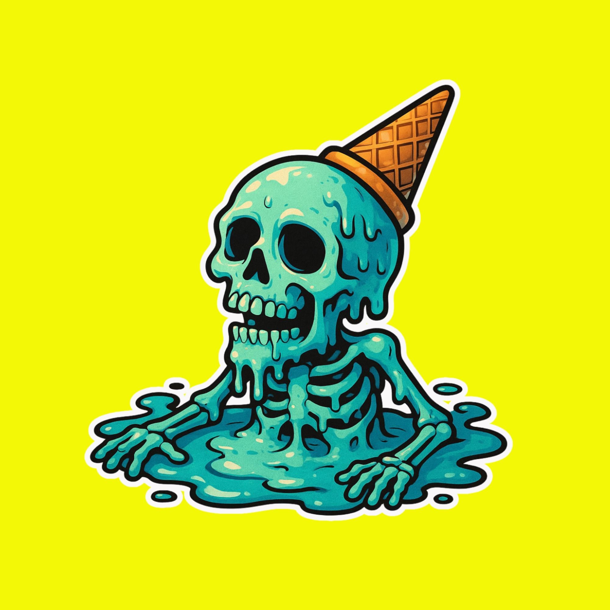 Skull Sticker, Melting Skeleton Ice Cream, Spooky Decal, Waterproof Vinyl Laptop Sticker