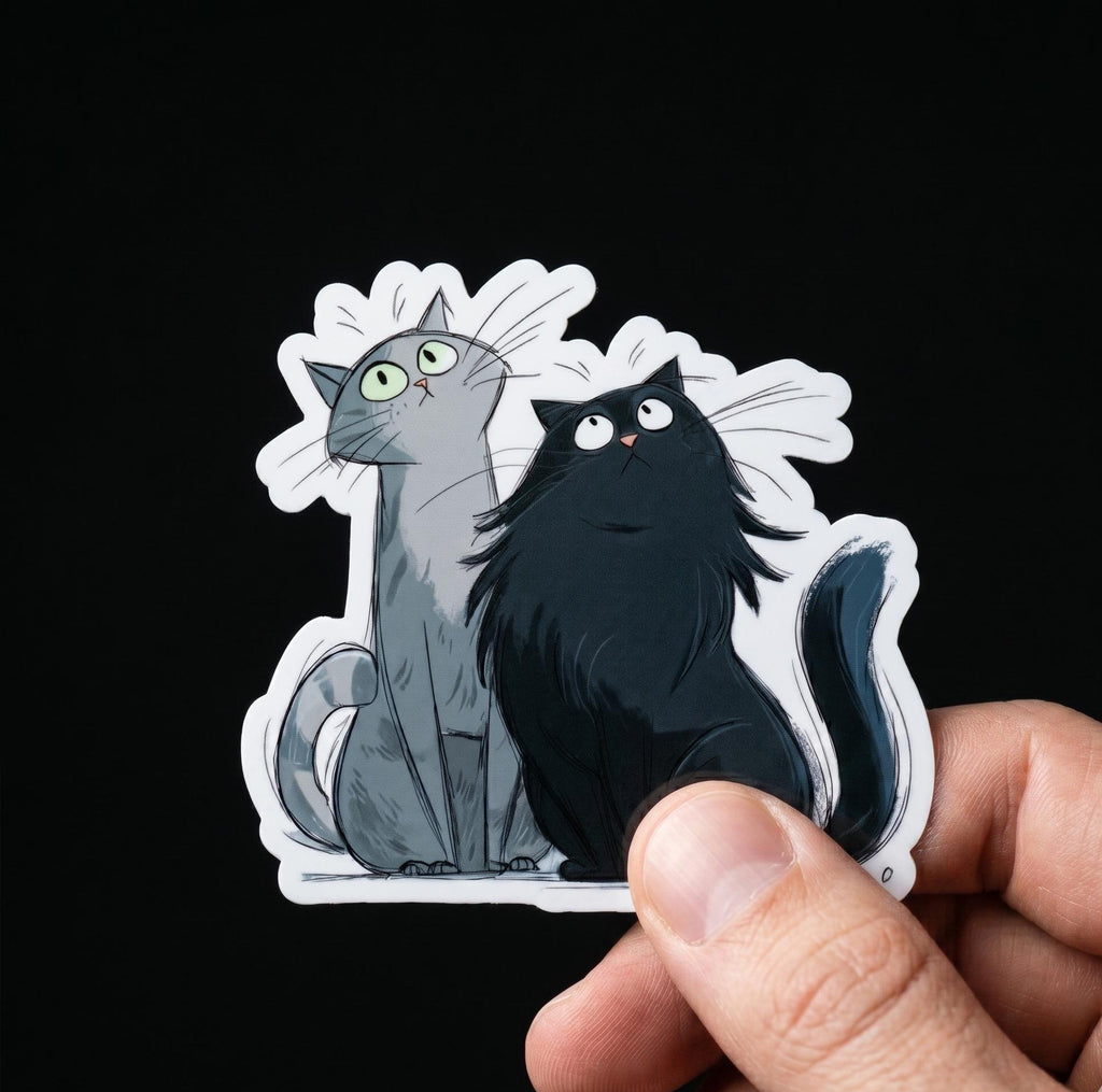 Curious Cats Sticker, Two Grey Kitties Vinyl Decal, Cat Lover Gift