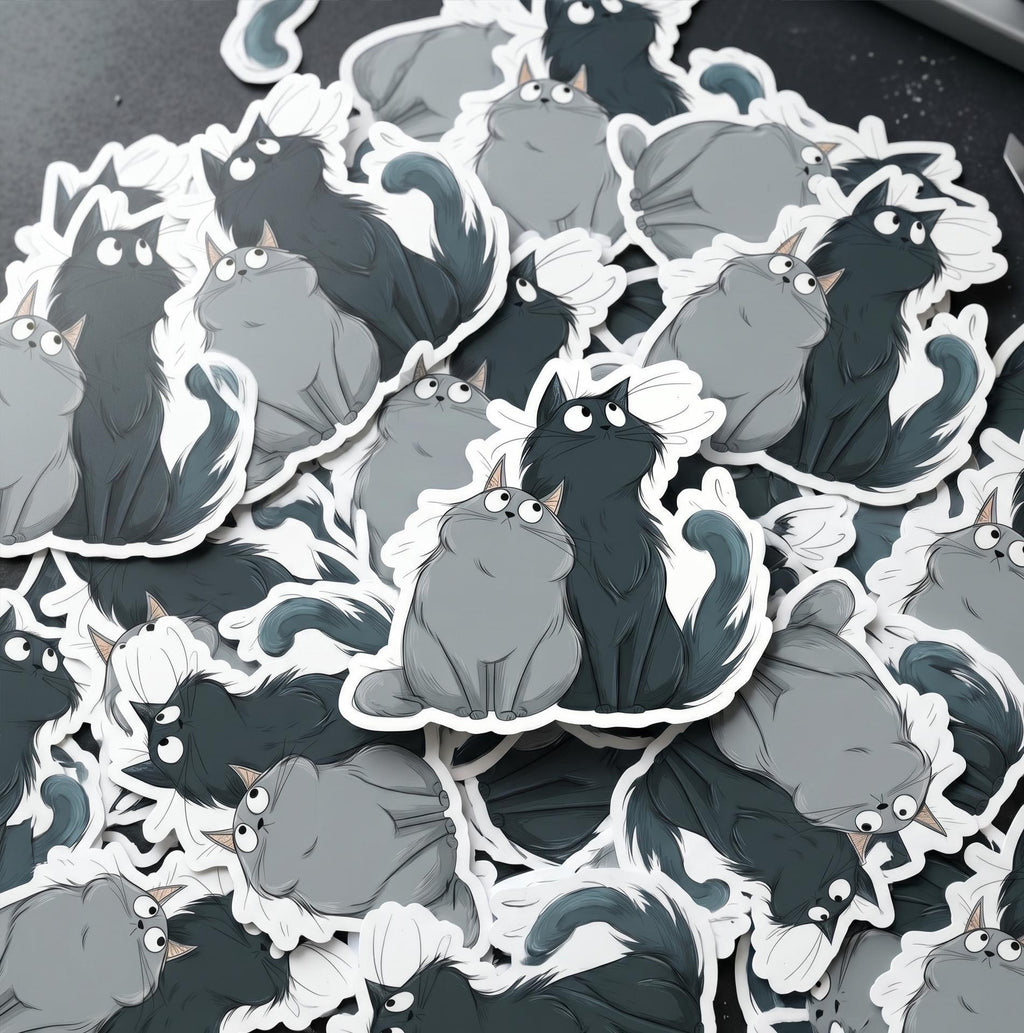 Maggie Molly Grey Cats Vinyl Sticker, Adorable Duo Decal (2.5"x2.5")