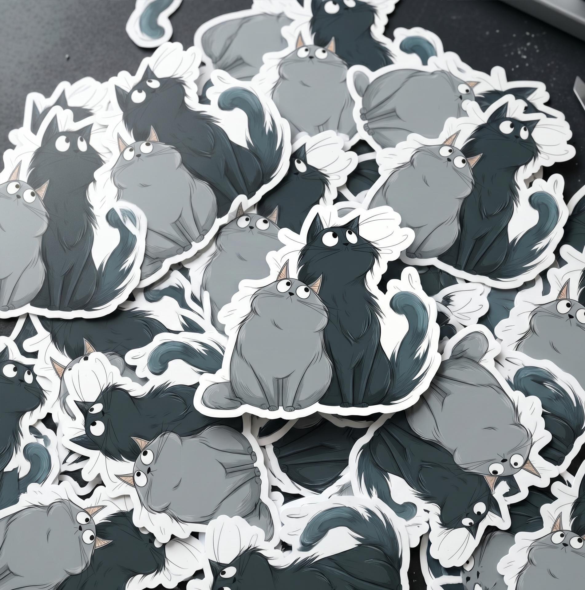 Maggie Molly Grey Cats Vinyl Sticker, Adorable Duo Decal (2.5"x2.5")