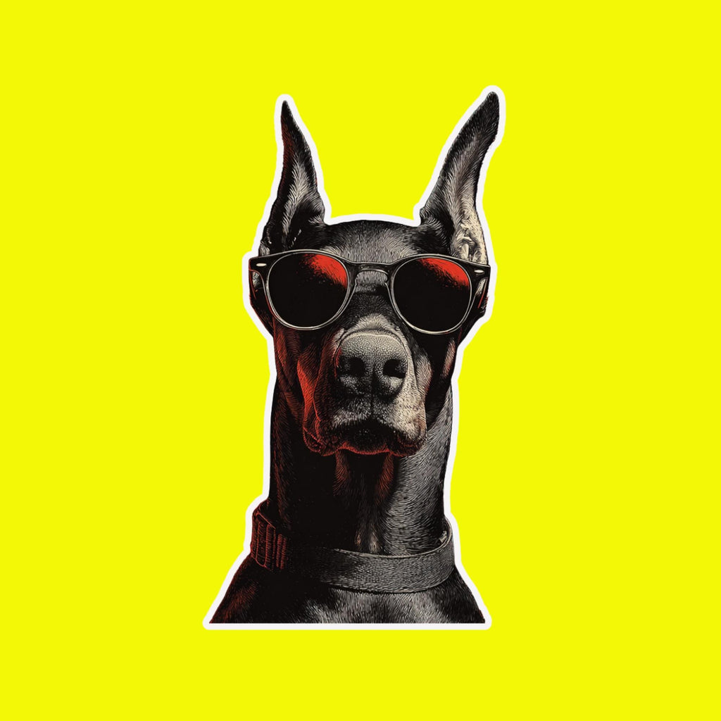 Doberman Pinscher Sunglasses Sticker, Waterproof Vinyl Dog Decal, Laptop Water Bottle Graphic