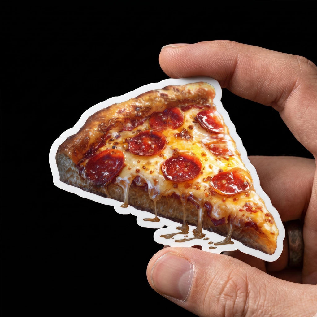 Cheesy Pepperoni Pizza Slice Sticker, Yummy Food Decal, Waterproof Vinyl Laptop Sticker