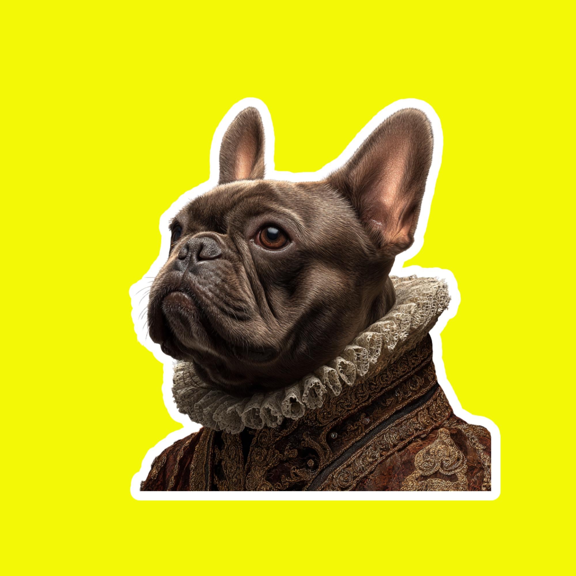 French Bulldog Regal Attire Vinyl Sticker, Medieval Dog Decal (Waterproof)