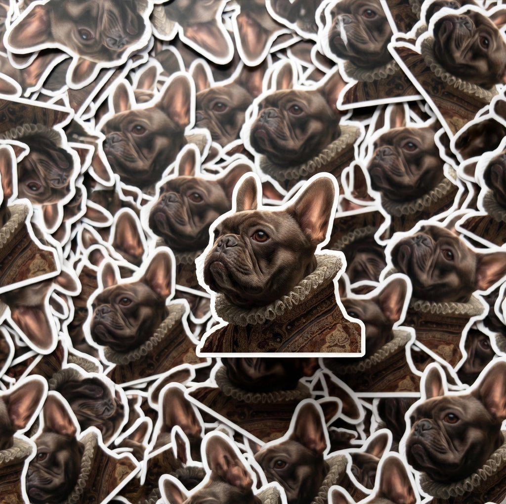 French Bulldog Regal Attire Vinyl Sticker, Medieval Dog Decal (Waterproof)