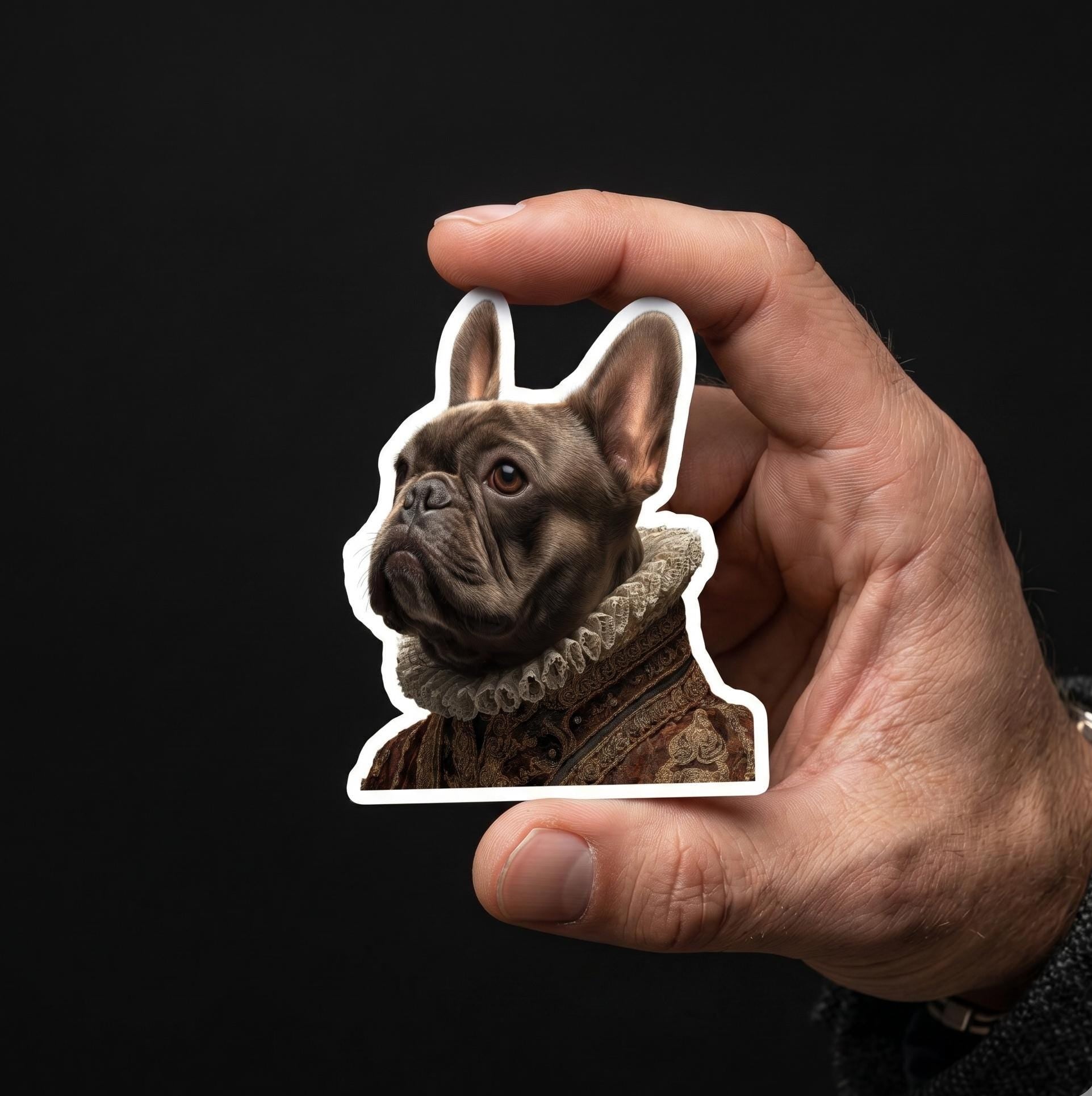 French Bulldog Regal Attire Vinyl Sticker, Medieval Dog Decal (Waterproof)
