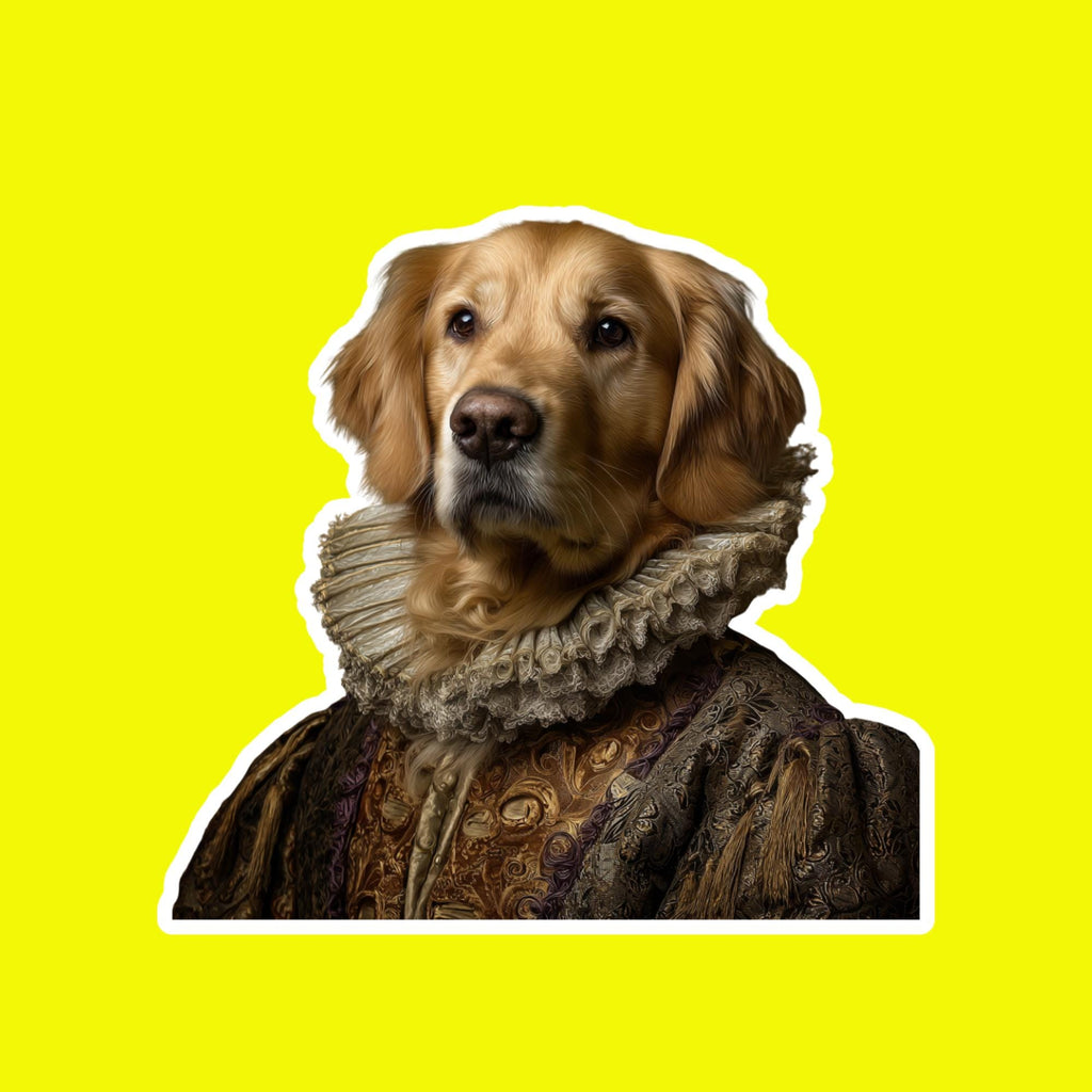 Golden Retriever Royal Attire Sticker, Fancy Dog Portrait Decal, Laptop Water Bottle Vinyl