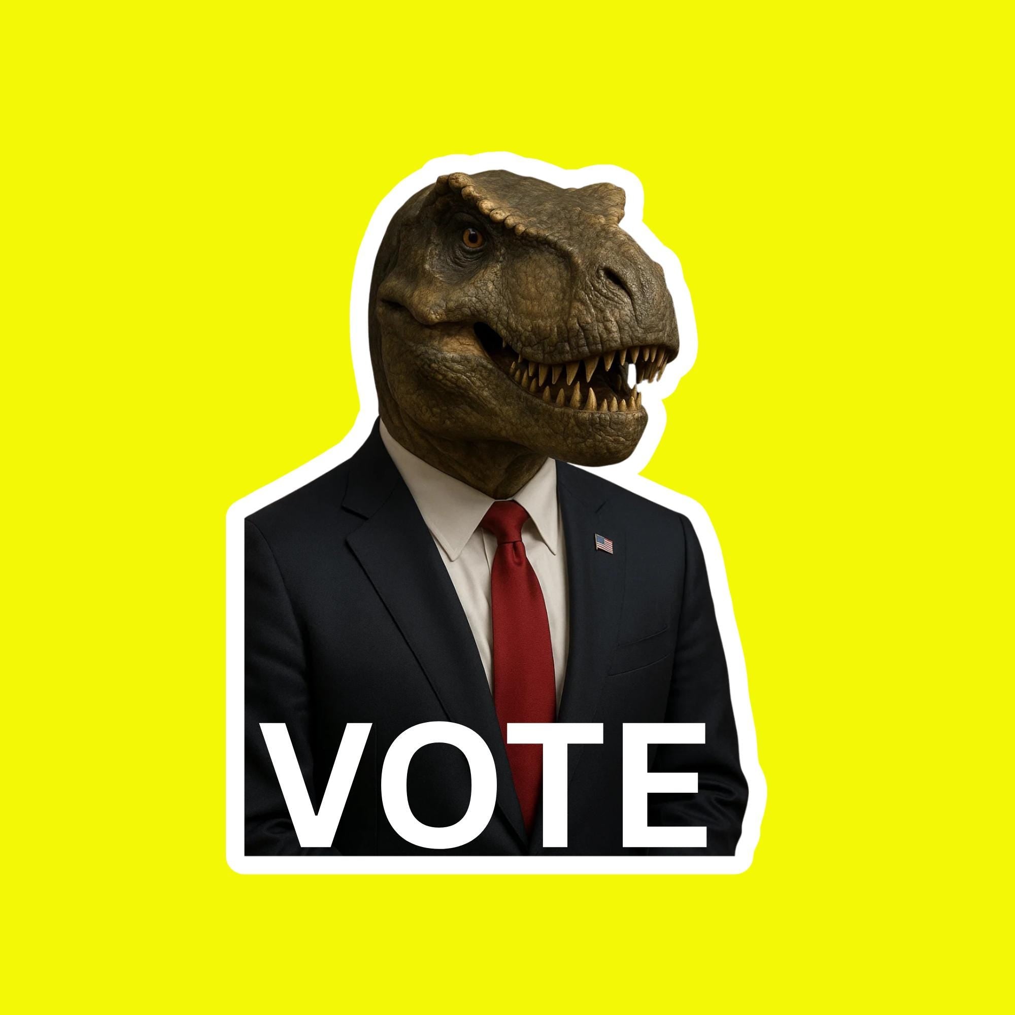 Vote Sticker, T-Rex for President, Funny Dinosaur Politics Vinyl Decal