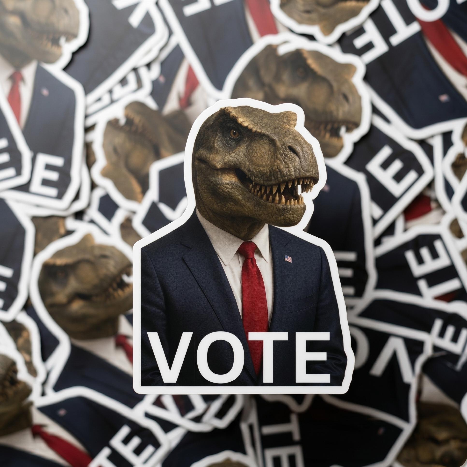 Vote Sticker, T-Rex for President, Funny Dinosaur Politics Vinyl Decal