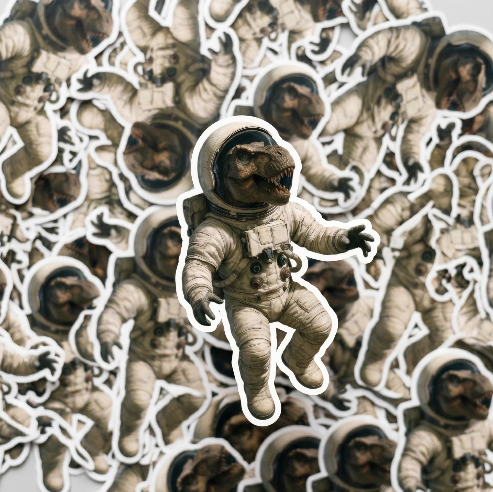 T-Rex in Space Suit Sticker, Dinosaur Galaxy Vinyl Decal (Waterproof)