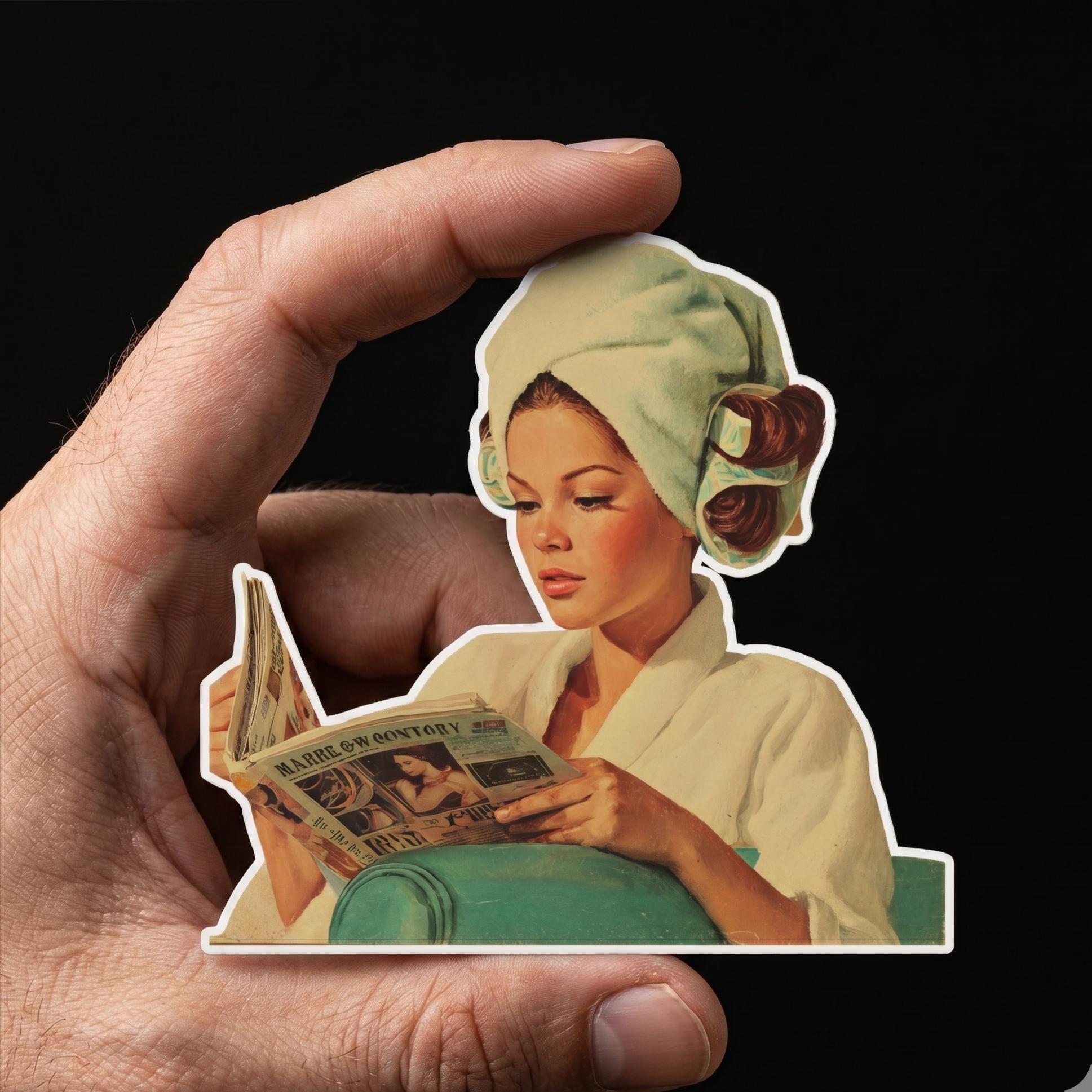 1960s Beauty Salon Sticker, Retro Woman Hair Done Vinyl Decal (Waterproof)