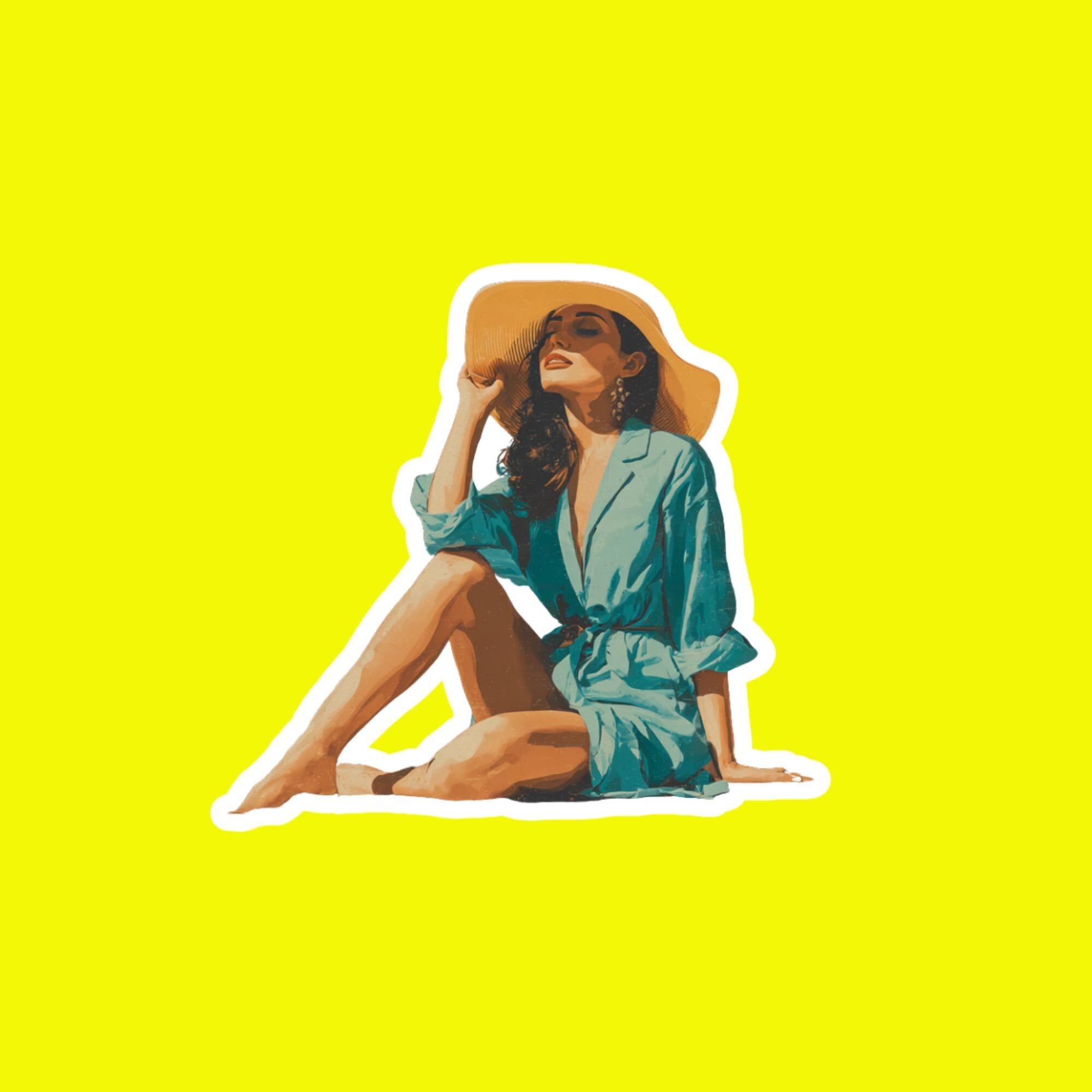 Water Bottle Sticker, Woman in Sun Dress Beach Sticker, Summer Coastal Vinyl Decal