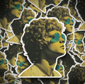 Retro Hipster Man Sticker, 70s Style Blue Sunglasses Decal (2.5"x2.5")
