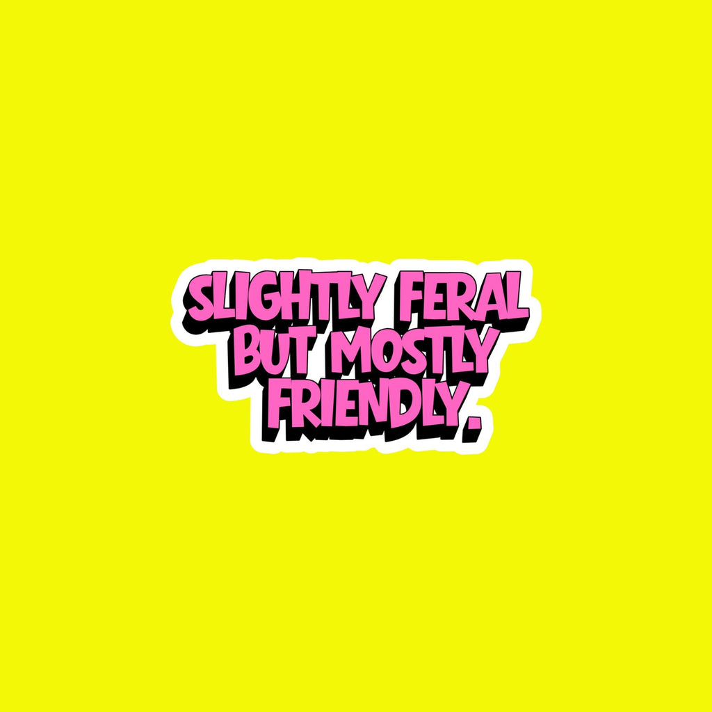 Water Bottle Sticker, Slightly Feral Mostly Friendly Quote Sticker, Waterproof Vinyl Decal