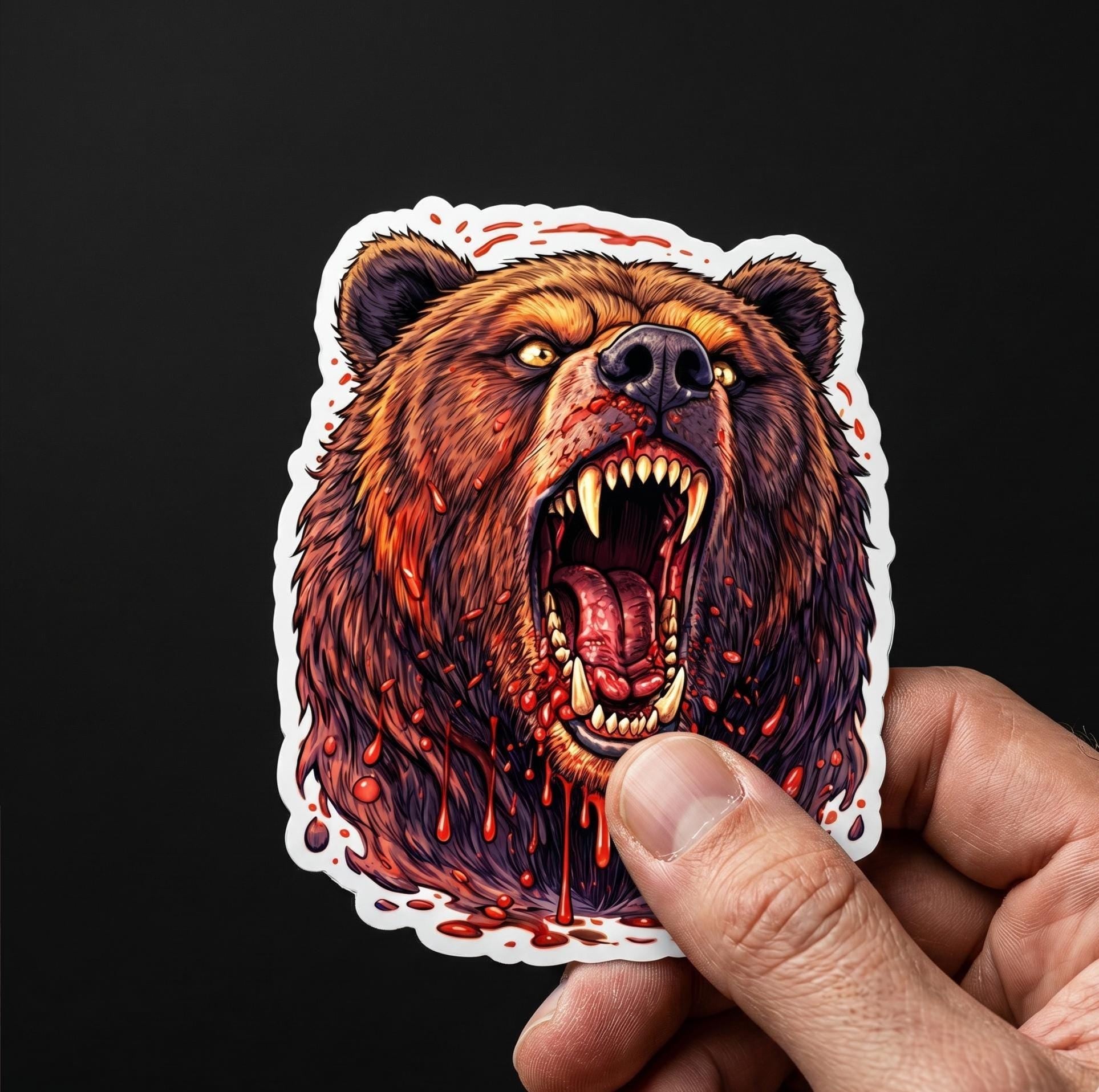 Fierce Grizzly Bear Attack Sticker, Waterproof Vinyl Wildlife Decal