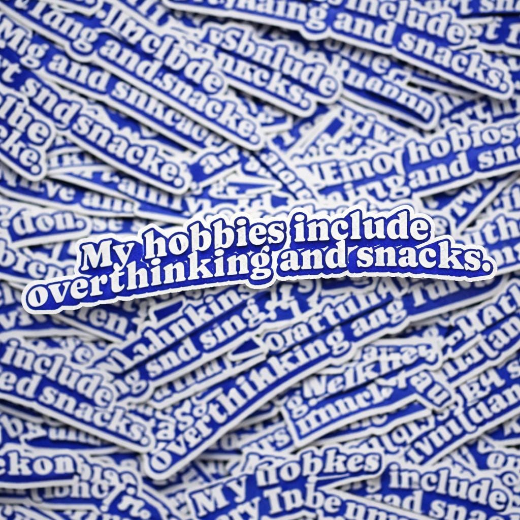 Water Bottle Sticker, Overthinking and Snacks, Funny Relatable Meme Decal, Laptop sticker