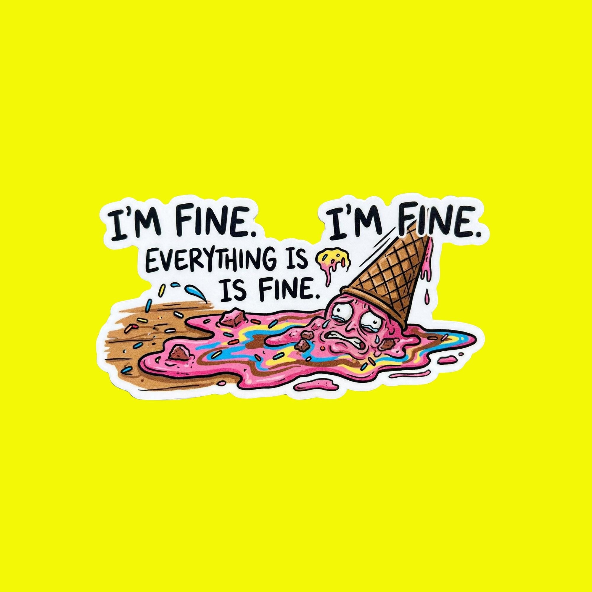 Water Bottle Sticker, Melting Ice Cream, Sarcastic Humor Decal, Waterproof Vinyl (2.5"x2.5")