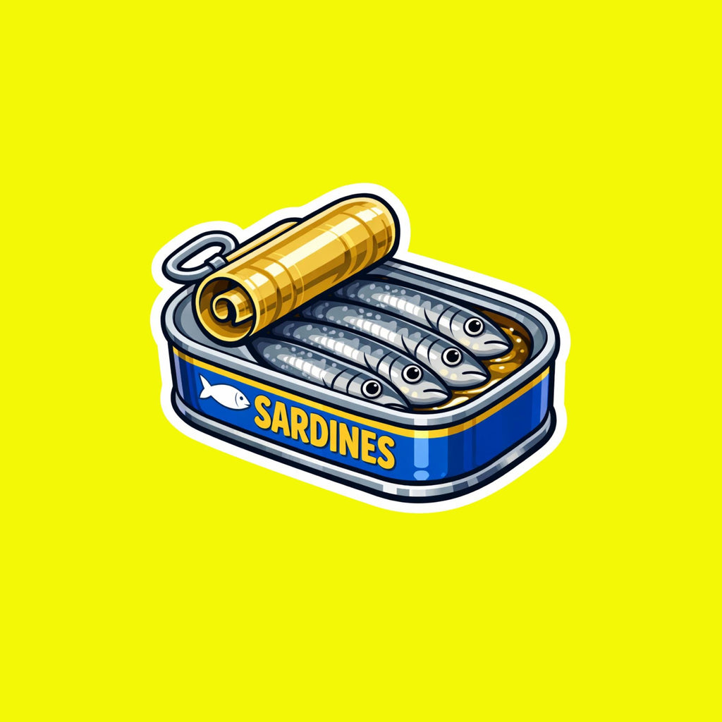 Food Sticker, Quirky Sardines Can, Vintage Seafood Decal, Waterproof Vinyl Laptop Art