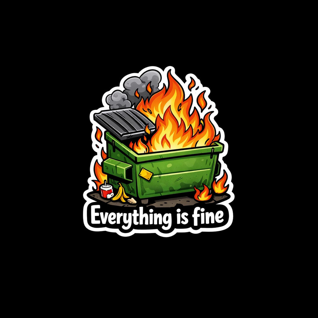 Laptop Sticker, Everything is Fine Dumpster Fire Sticker, Dark Humor Meme Vinyl Decal
