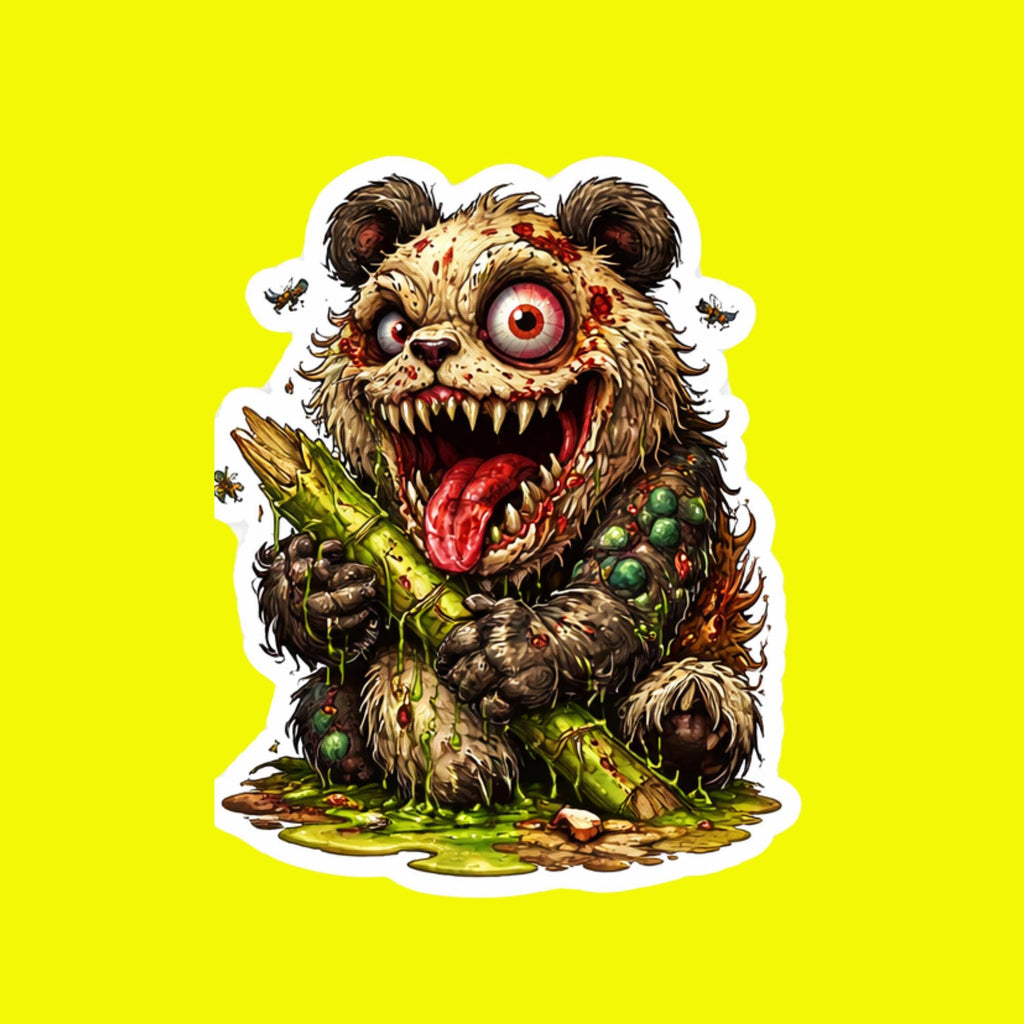 Horror Sticker, Mutant Panda, Creepy Monster Decal, Weird Animal Vinyl Art (2.5"x2.5")