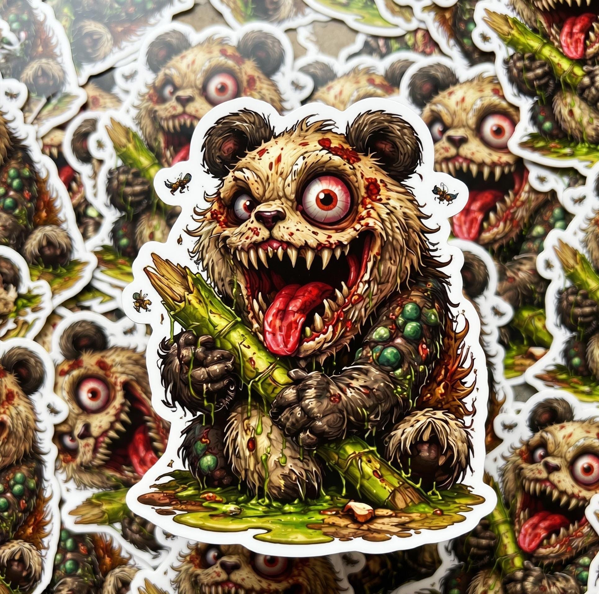 Horror Sticker, Mutant Panda, Creepy Monster Decal, Weird Animal Vinyl Art (2.5"x2.5")