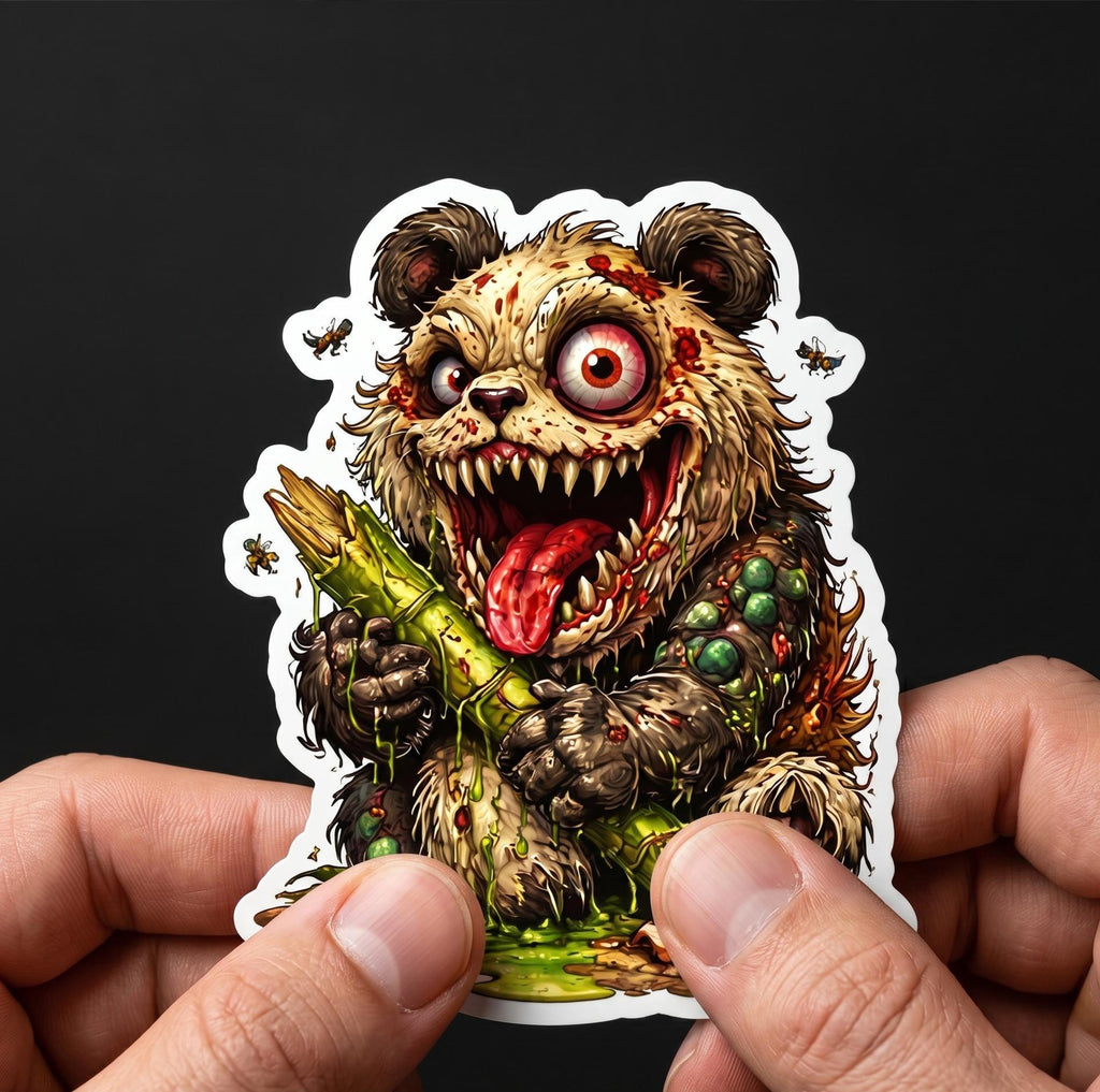 Horror Sticker, Mutant Panda, Creepy Monster Decal, Weird Animal Vinyl Art (2.5"x2.5")