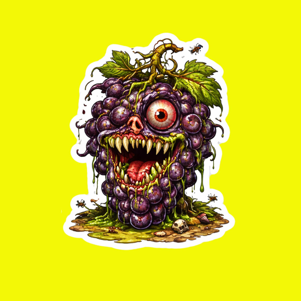 Horror Sticker, Mutant Grape, Creepy Fruit Monster Decal, Weird Absurd Vinyl Sticker