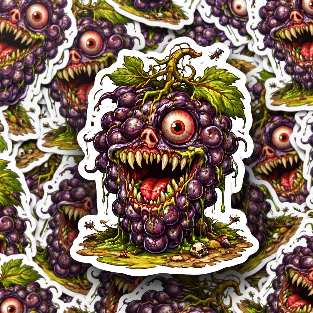 Horror Sticker, Mutant Grape, Creepy Fruit Monster Decal, Weird Absurd Vinyl Sticker