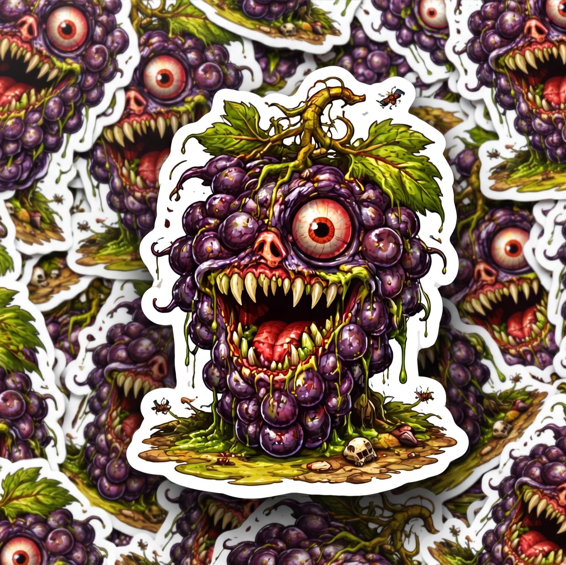 Horror Sticker, Mutant Grape, Creepy Fruit Monster Decal, Weird Absurd Vinyl Sticker