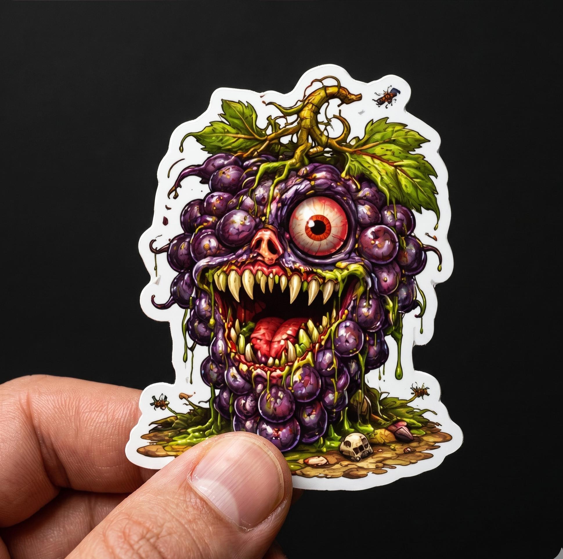 Horror Sticker, Mutant Grape, Creepy Fruit Monster Decal, Weird Absurd Vinyl Sticker