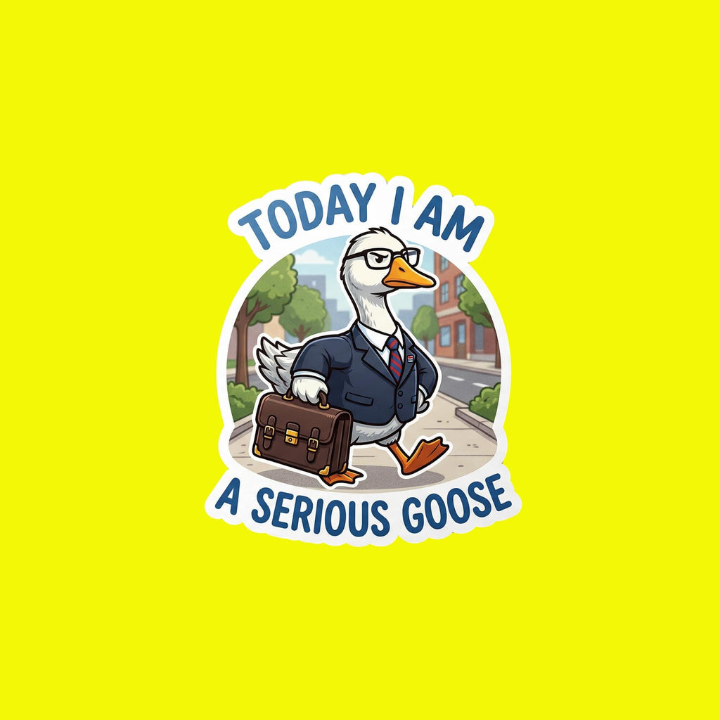 Serious Goose in Suit Sticker, Funny Meme Vinyl Decal (2.5"x2.5")