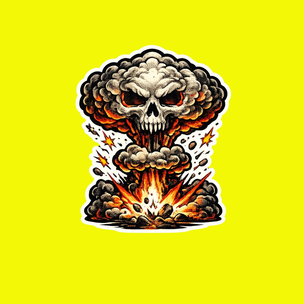 Skull Sticker, Mushroom Cloud, Fallout, Dark Explosion Decal, Apocalyptic, Psychedelic Dark Art Sticker for Laptop Water Bottle