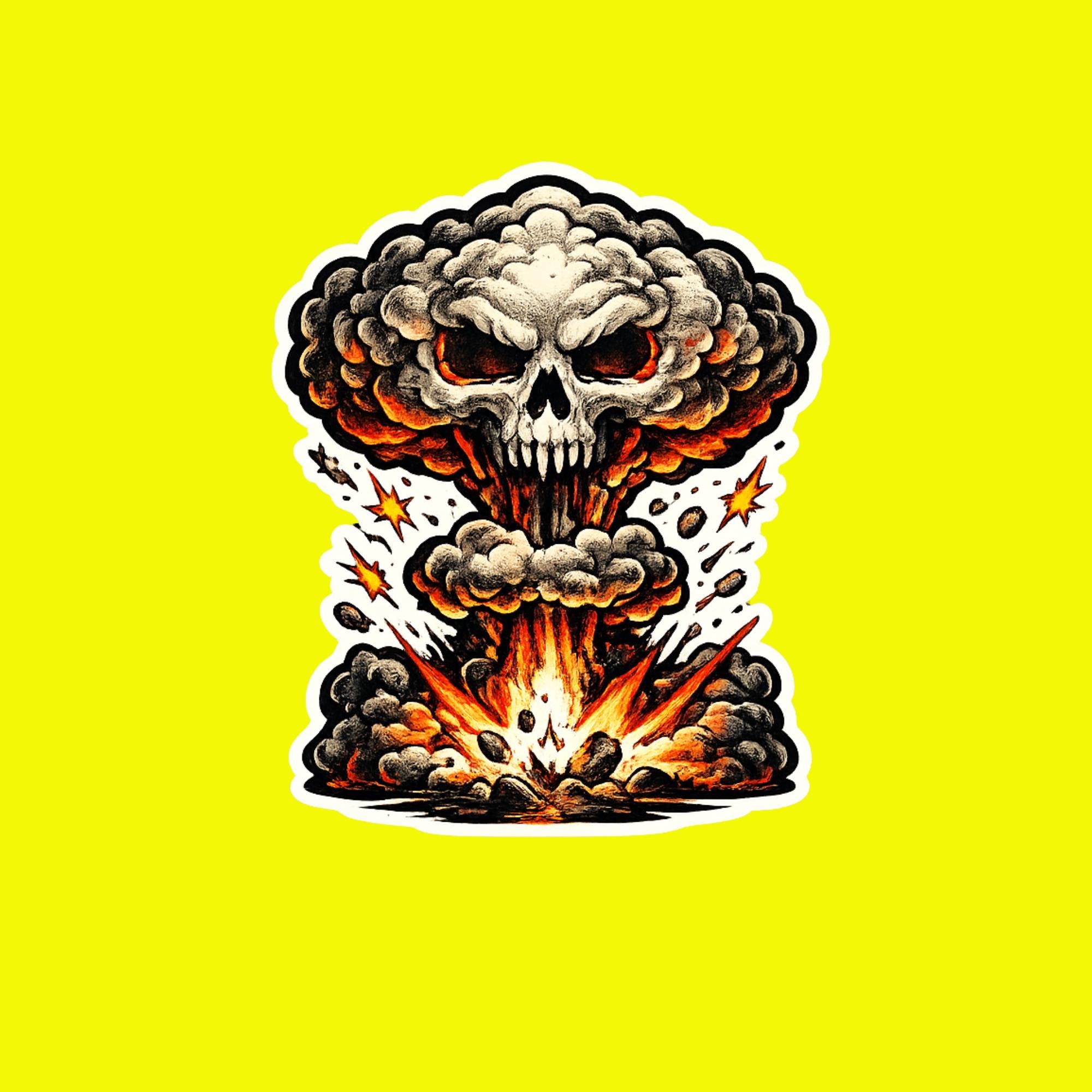 Skull Sticker, Mushroom Cloud, Fallout, Dark Explosion Decal, Apocalyptic, Psychedelic Dark Art Sticker for Laptop Water Bottle
