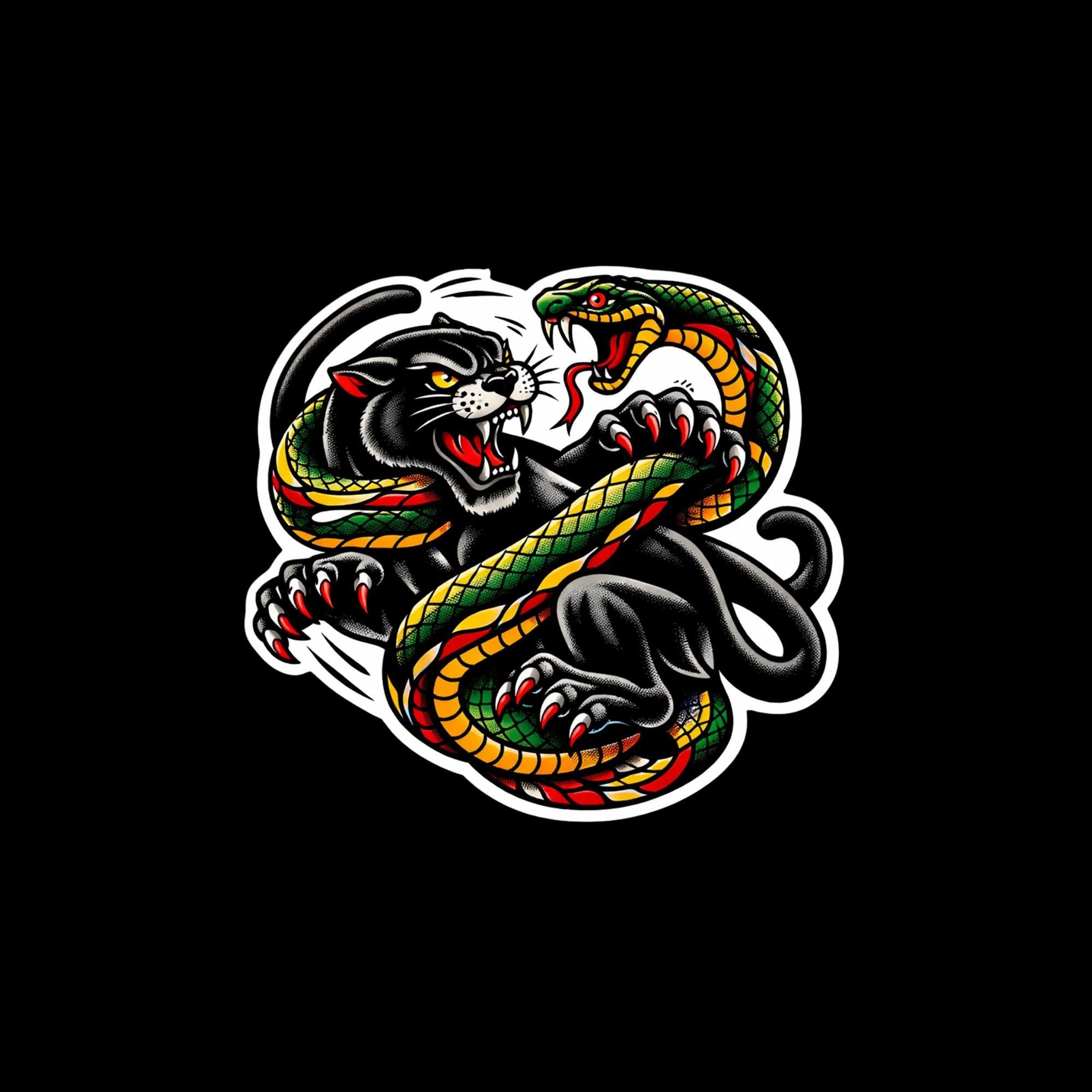 Panther vs Snake Traditional Tattoo Sticker, Old School Animal Fight Decal