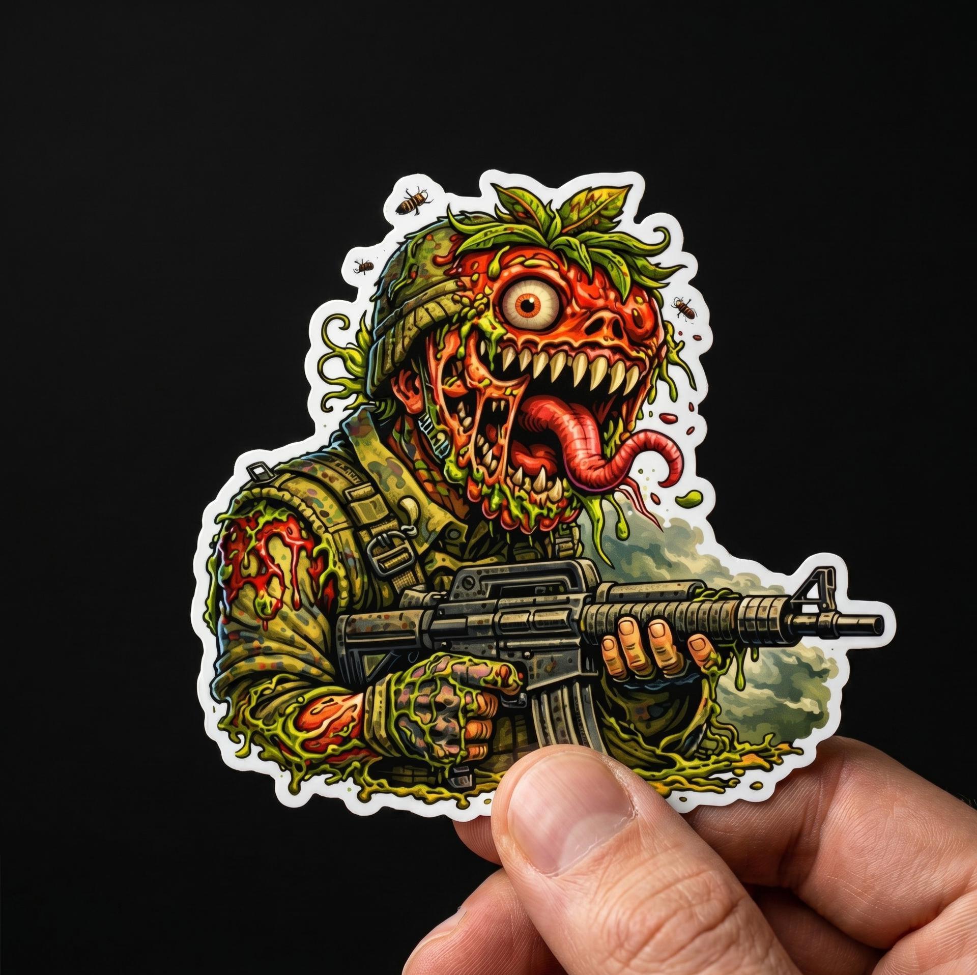 Horror Sticker, Mutant Strawberry Soldier, Tactical Horror Food Parody Decal