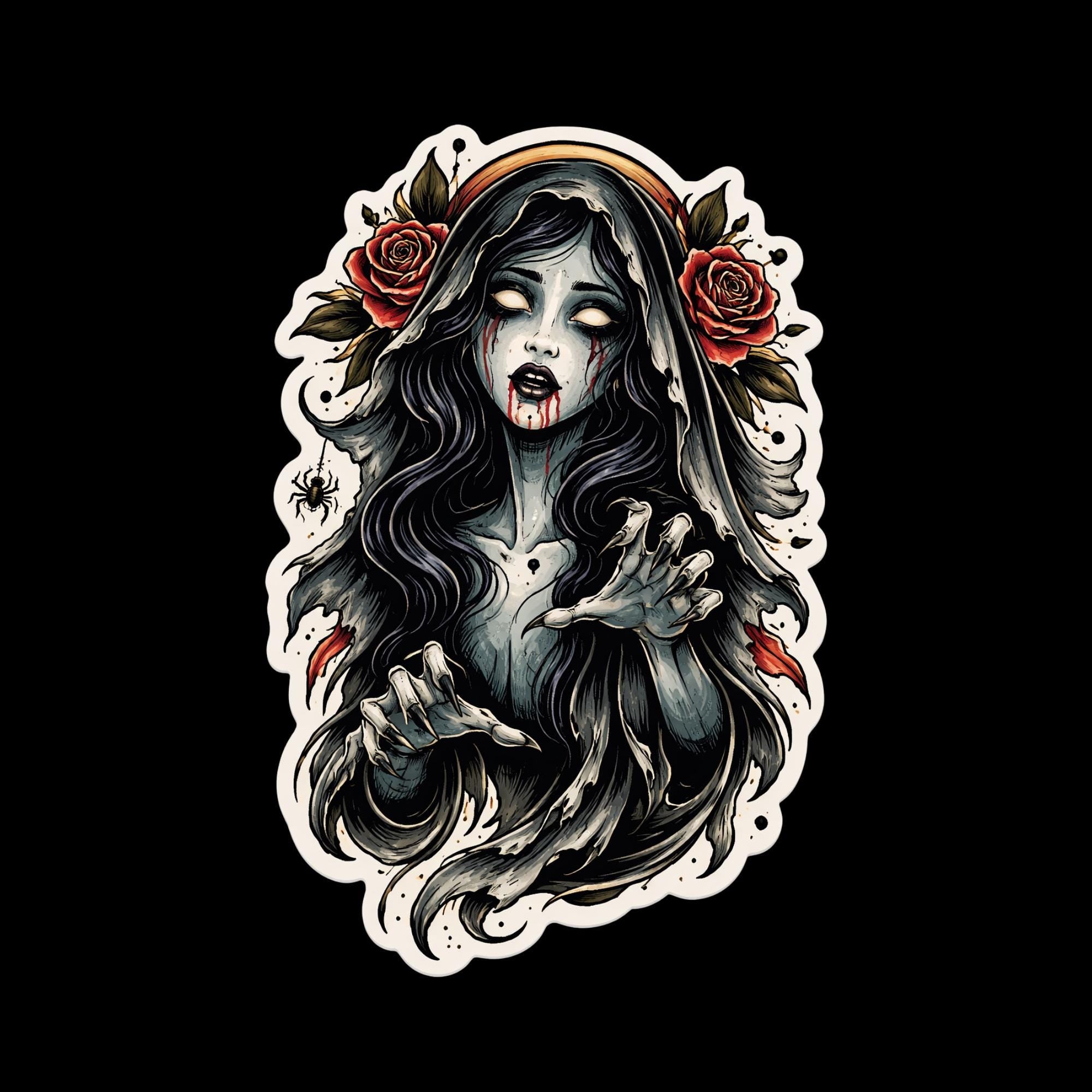 Horror Sticker, Banshee, Traditional Gothic Horror Decal, Spooky Folklore Vinyl Art