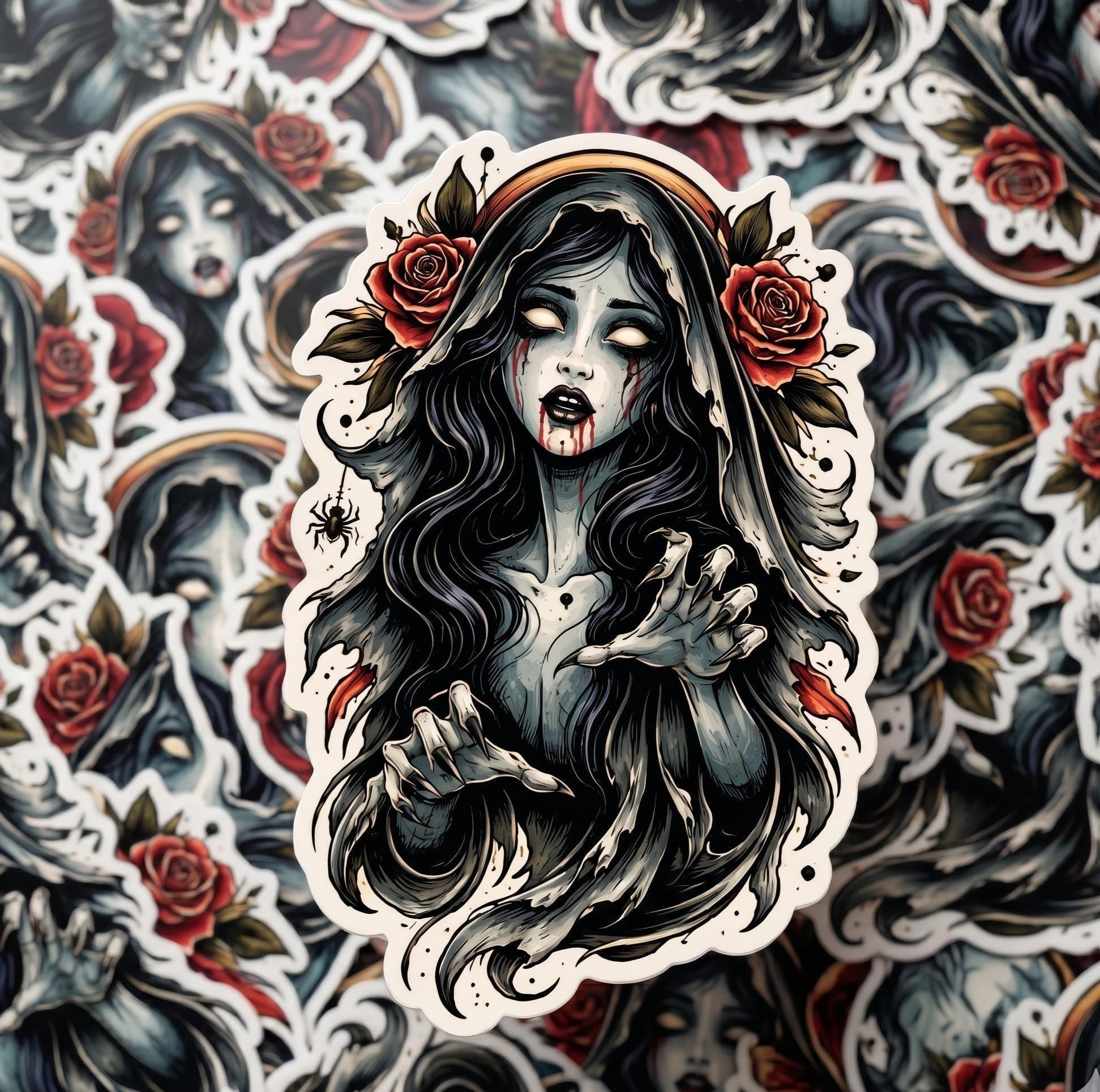 Horror Sticker, Banshee, Traditional Gothic Horror Decal, Spooky Folklore Vinyl Art