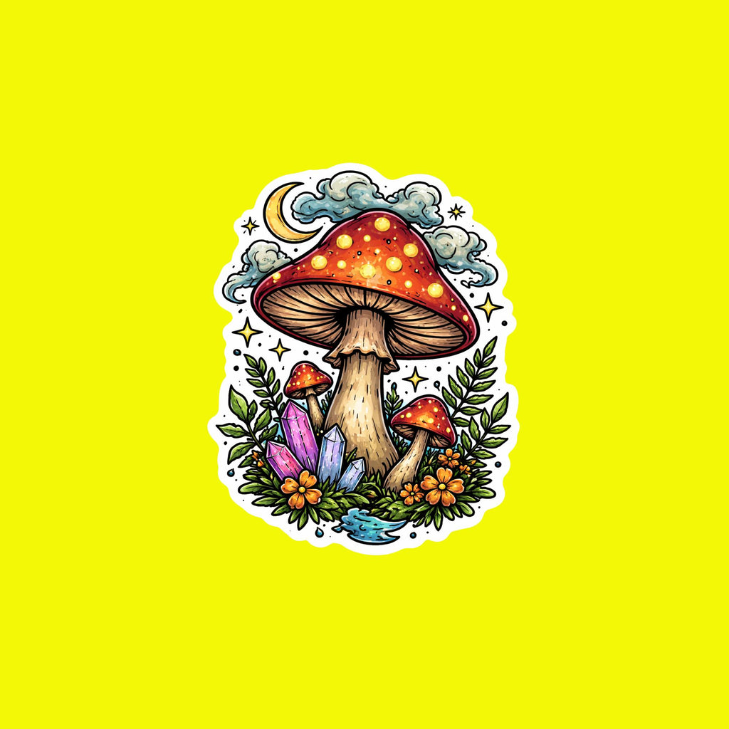 Laptop Sticker, Crystal Mushroom Sticker, Mystical Forest, Witchy Nature Art, Waterproof Vinyl Decal