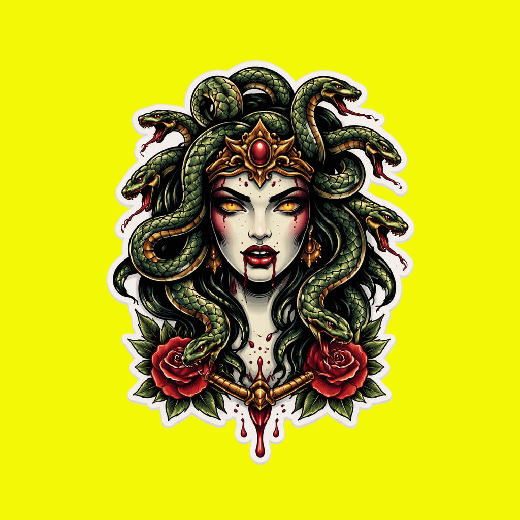 Greek Mythology, Medusa Traditional Tattoo Style Sticker, Snake Woman Decal, Gothic Vinyl Art Decal