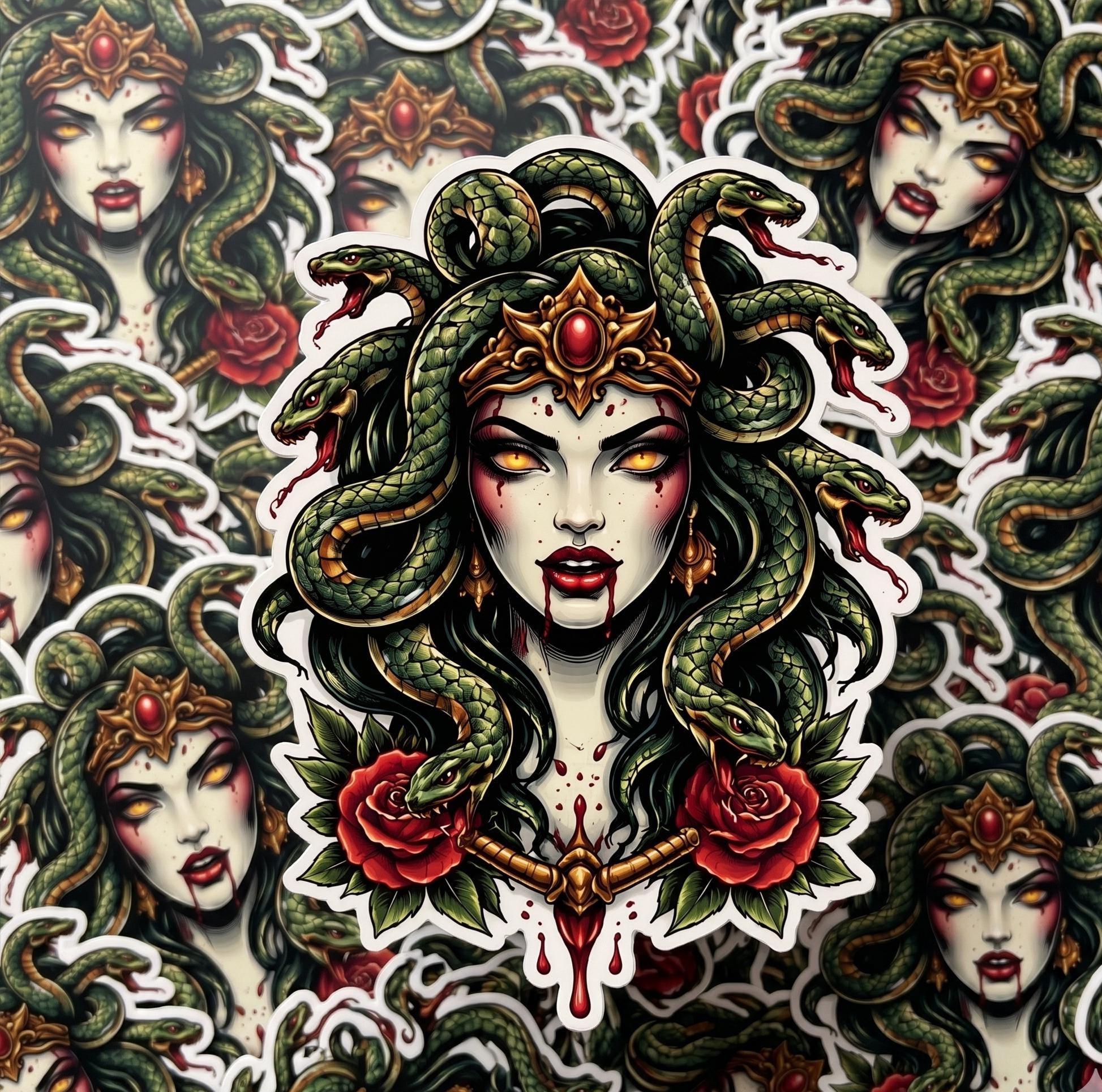 Greek Mythology, Medusa Traditional Tattoo Style Sticker, Snake Woman Decal, Gothic Vinyl Art Decal